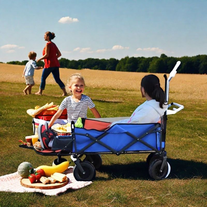 Carrello portatile a 4 ruote per il campeggio all'aperto pieghevole e assemblato